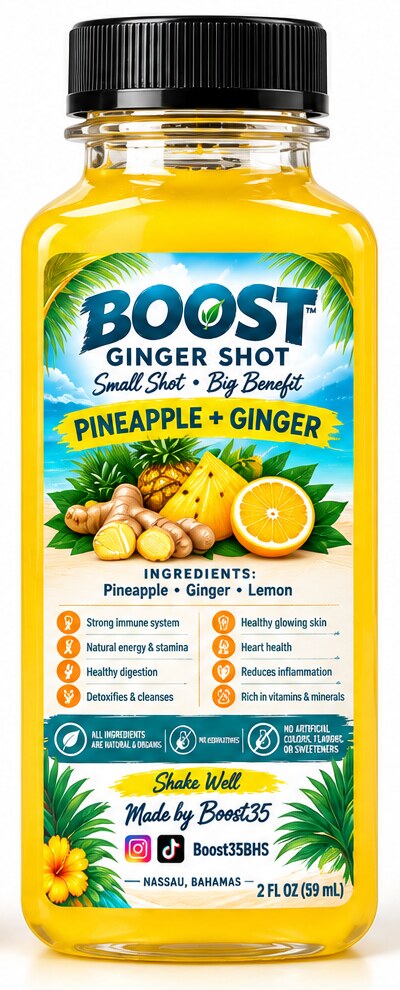 BOOST Pineapple & Ginger ginger shot bottle